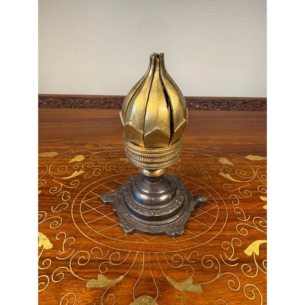 Vintage Brass Lotus‎ Candle or Incense Holder • Expanding Flower Design